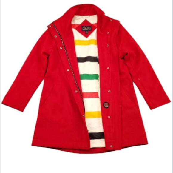 Pendleton Preppy Holiday Red Chore Barn Academia Wool Minimalist Pea Coat Medium - Picture 11 of 12
